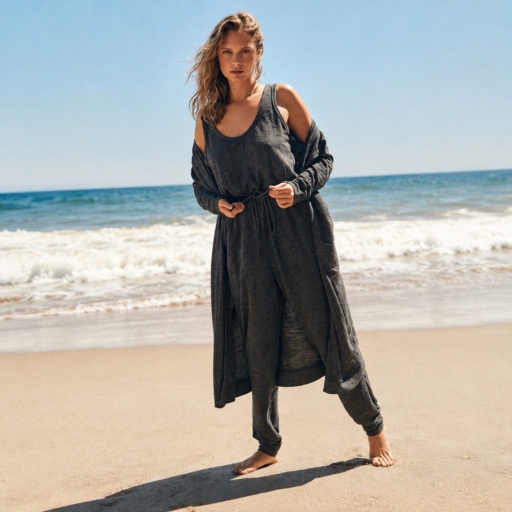 Free People Beach S Bicoastal Long Line Cardigan Open Duster Charcoal Heather